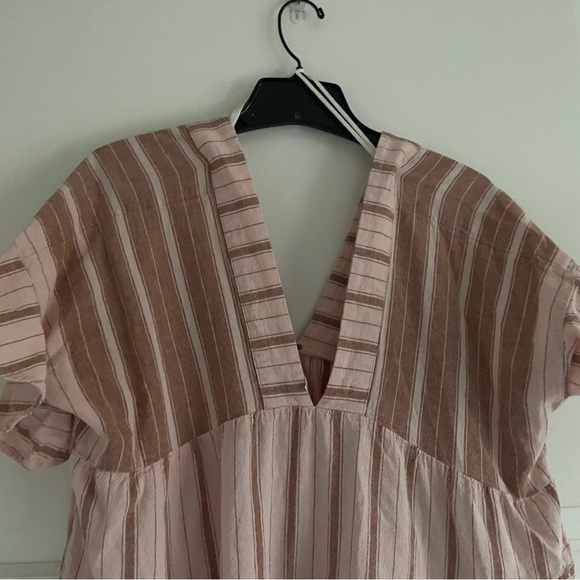 New! Free People Tan Brown Striped Cotton Living Tunic Mini Dress 20208 - Picture 6 of 11